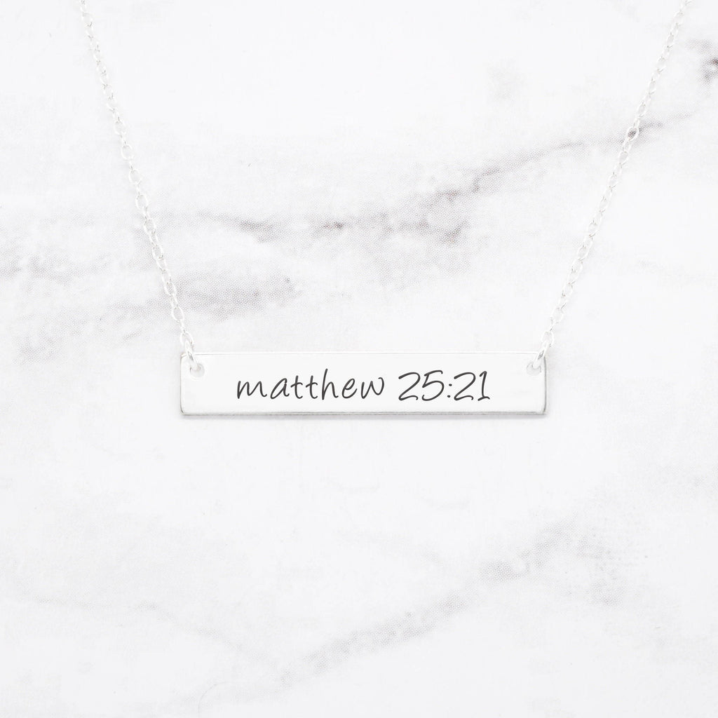 Matthew 25:21 Necklace - Rose Gold Bar Necklace