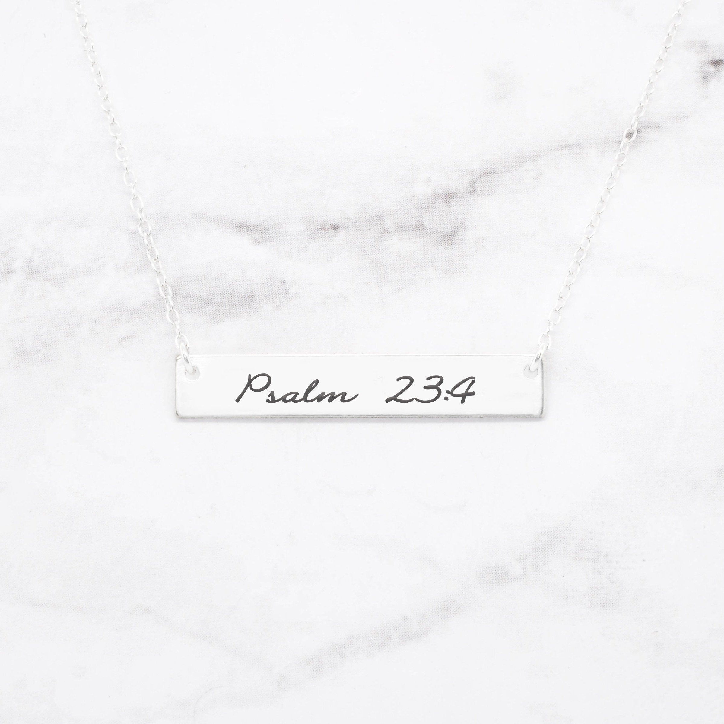 Psalm 23:4 Necklace - Rose Gold Bar Necklace