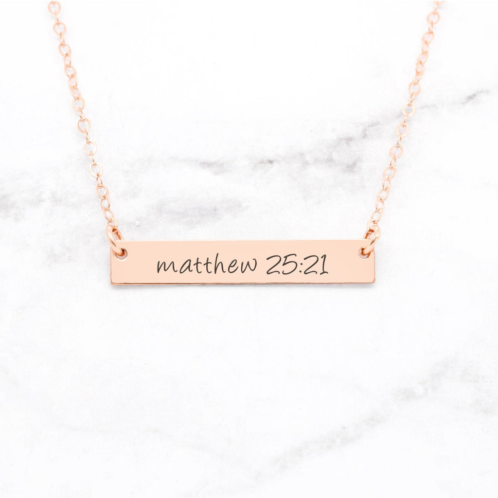 Matthew 25:21 Necklace - Gold Bar Necklace