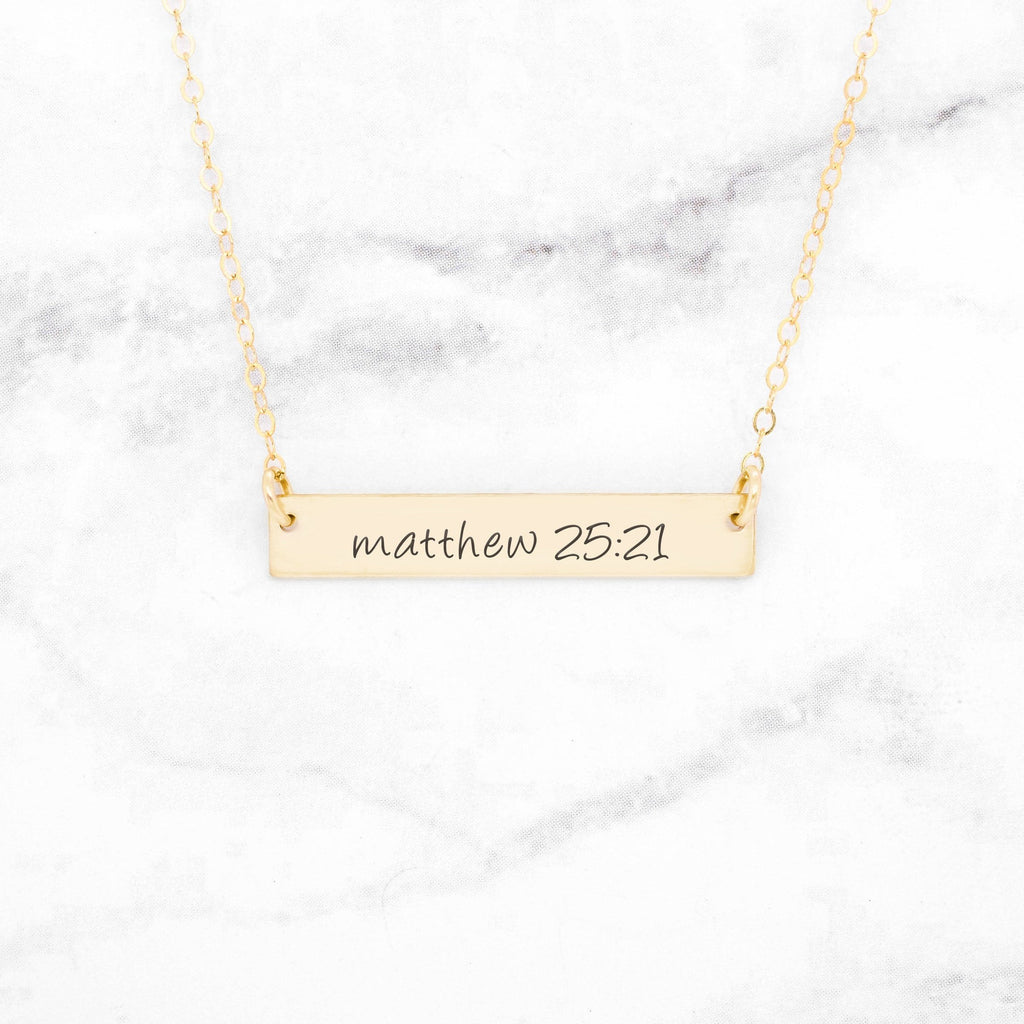 Matthew 25:21 Necklace - Gold Bar Necklace