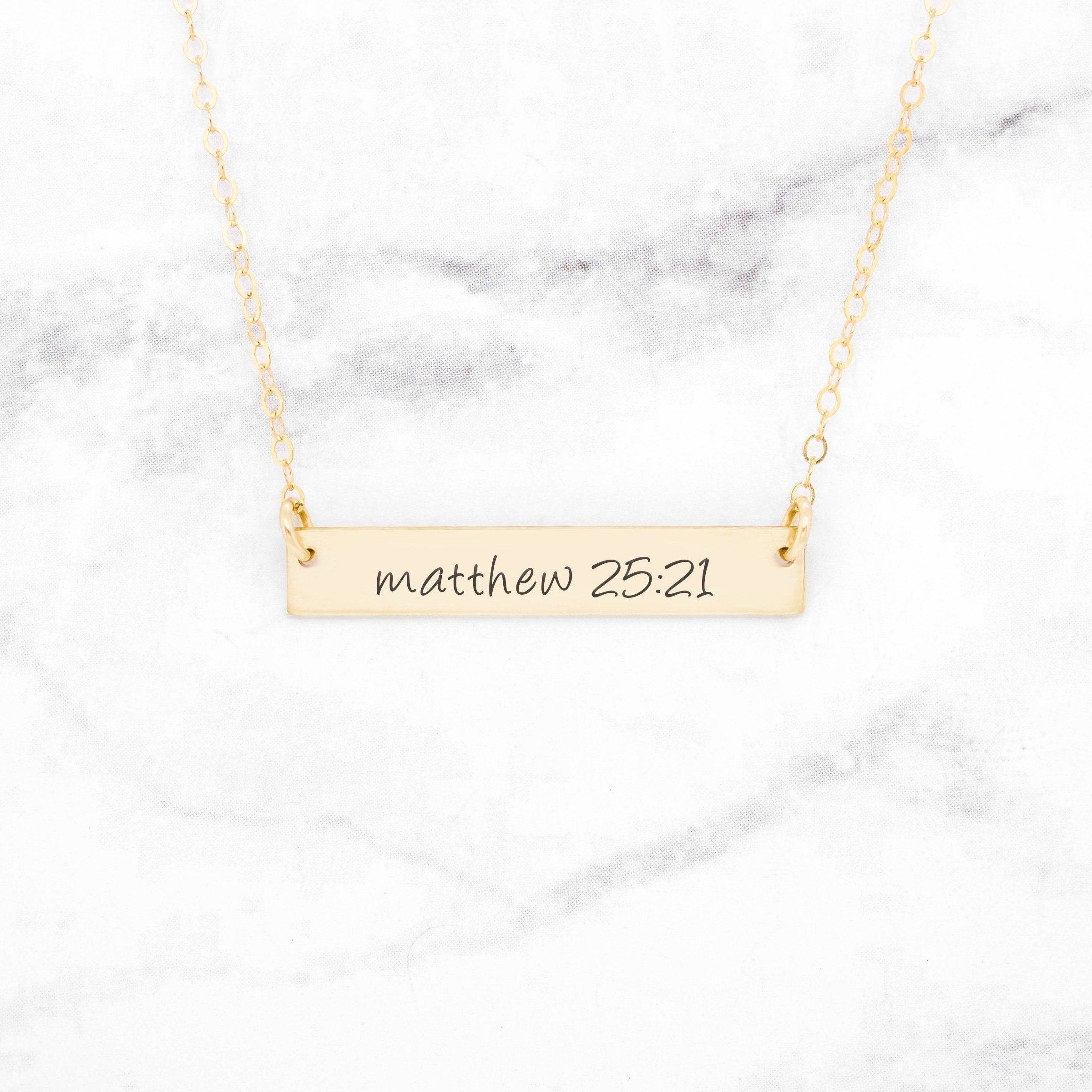 Matthew 25:21 Necklace - Gold Bar Necklace