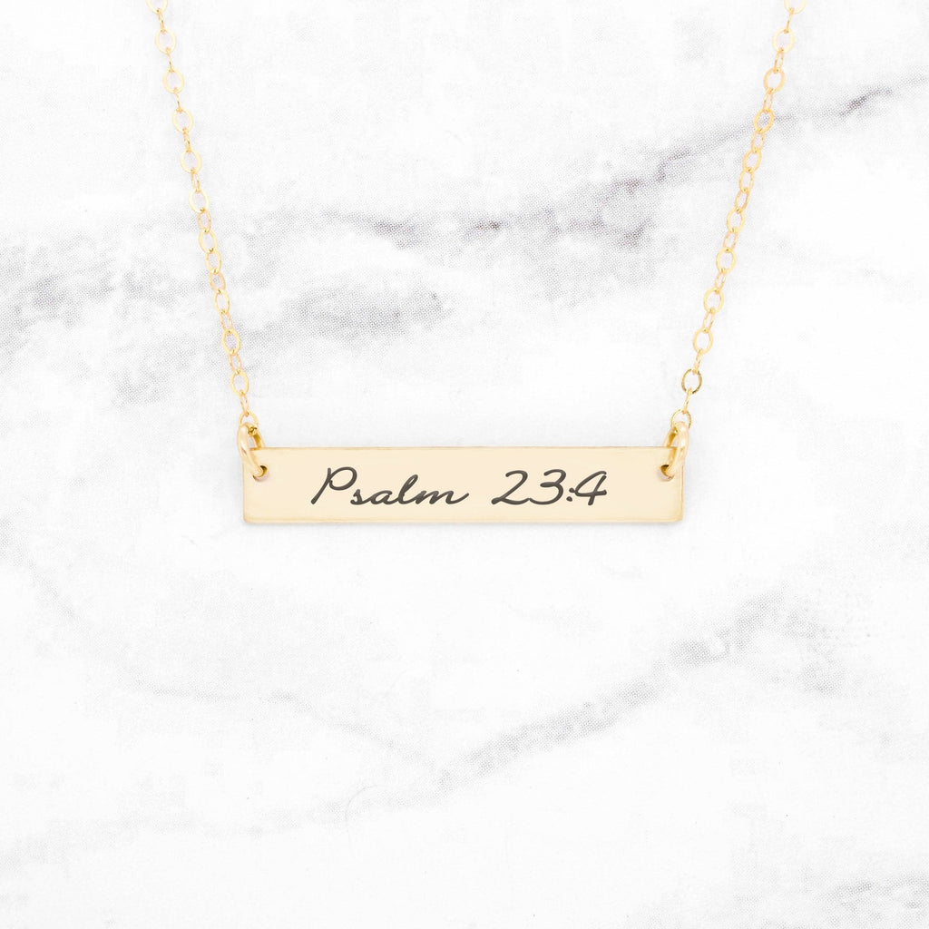 Psalm 23:4 Necklace - Rose Gold Bar Necklace