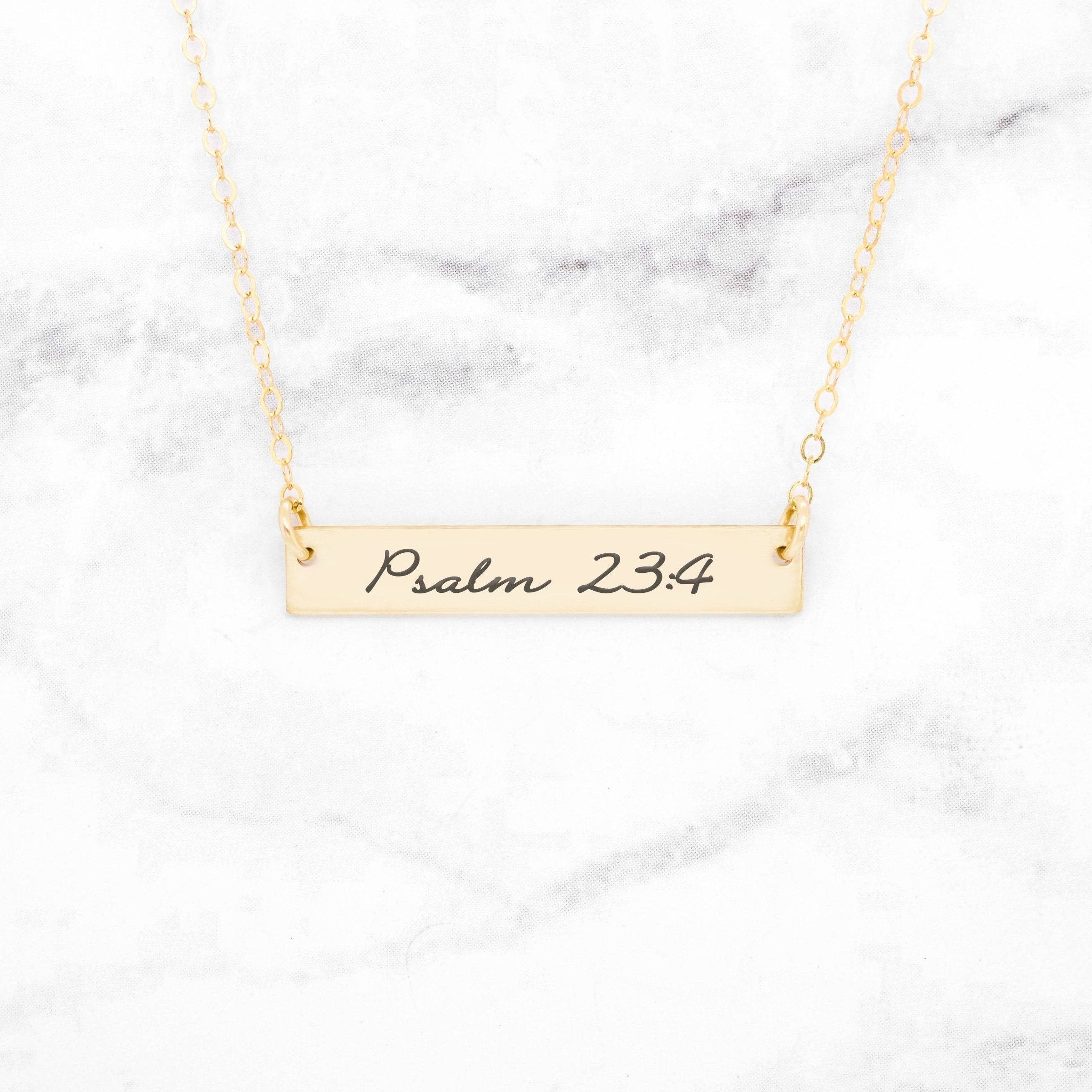 Psalm 23:4 Necklace - Rose Gold Bar Necklace